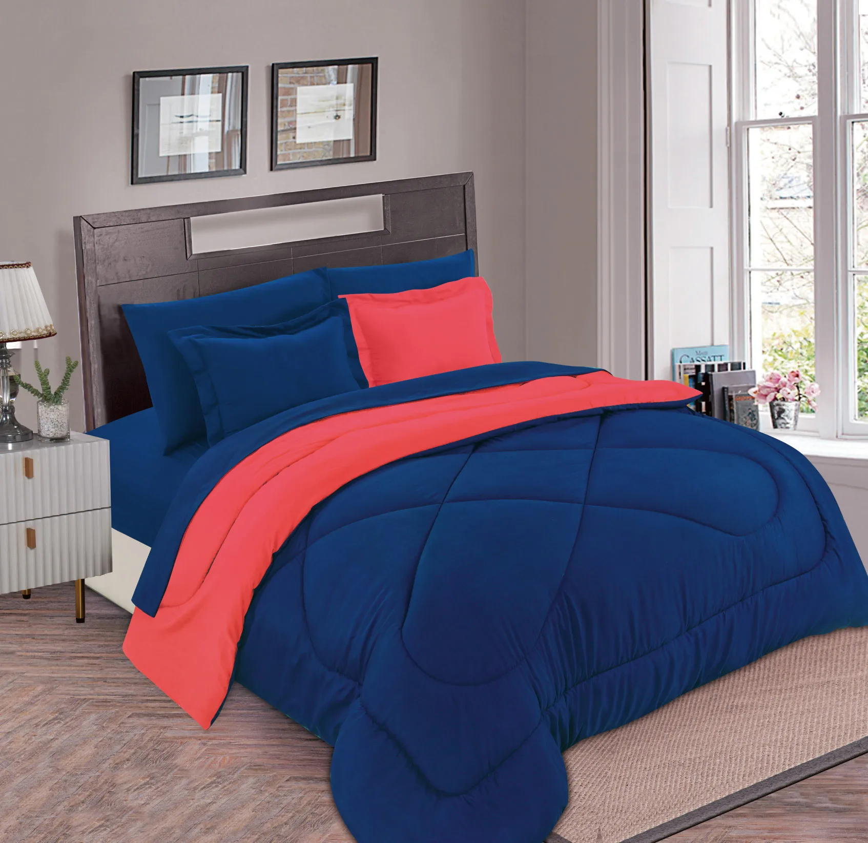 American Style Solid Color Red Wedding Luxury 7pcs Comforted Quilt Set