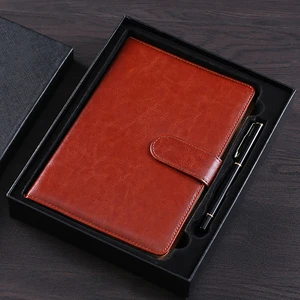 Custom Luxury A5 Notebook Set Hardcover PU Leather with Sewing Binding Corporate Business Journal with Pen Gift Box