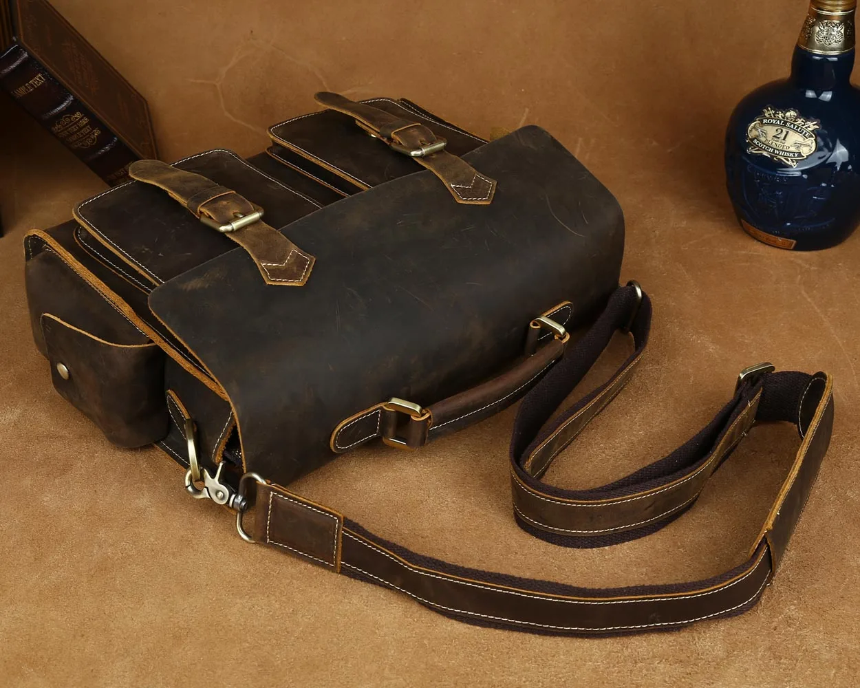 Tiding Vintage Brown Handmade Men Genuine Leather 13 Inch Laptop Bag Briefcase Messenger Bag for Man