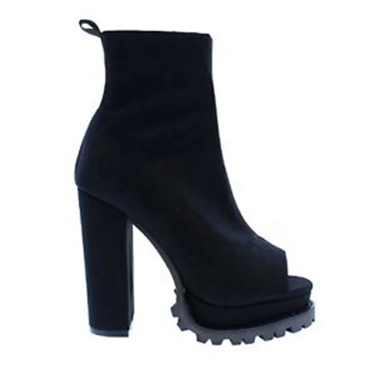 Женские ботильоны со змеиным принтом полусапожки на платформе и высоком массивном каблуке с открытым носком