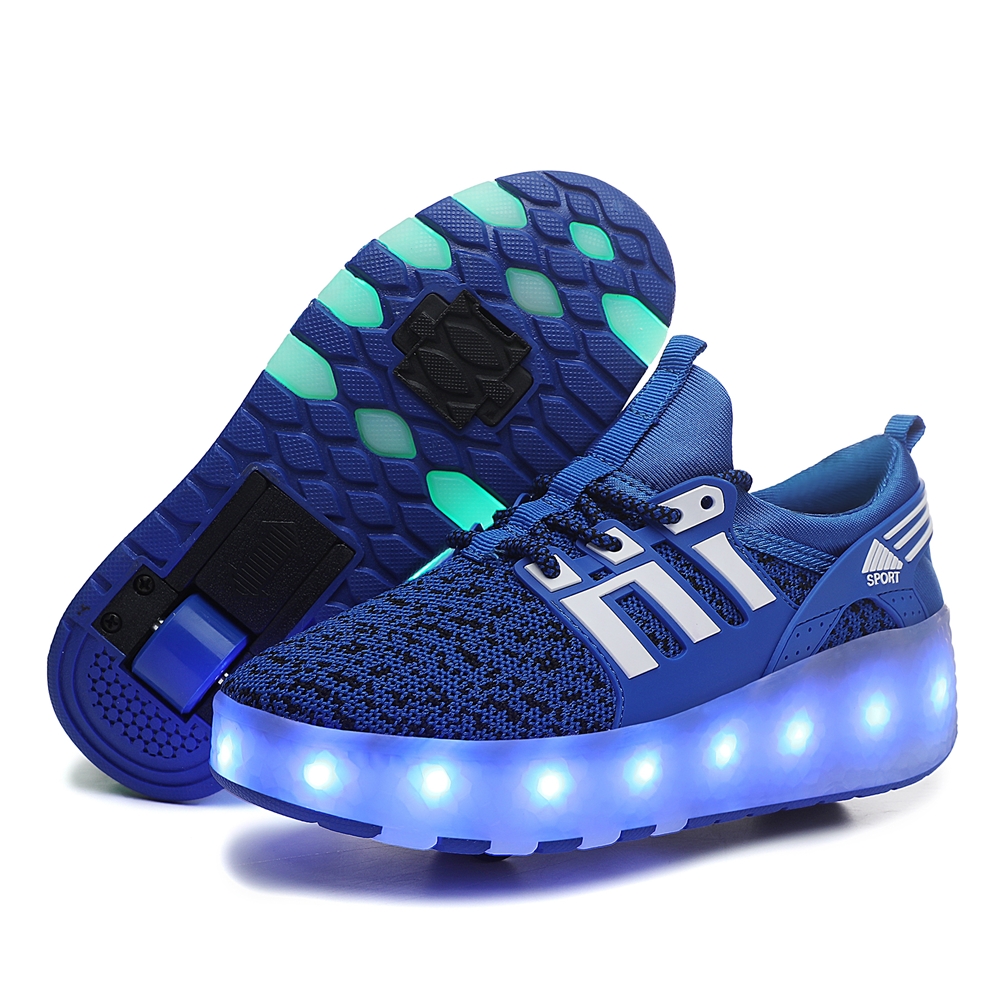 Wholesale Kids Sneakers Children Baby Girls Boys Letter mesh Led Luminous Sports Remote control light roller shoes B904