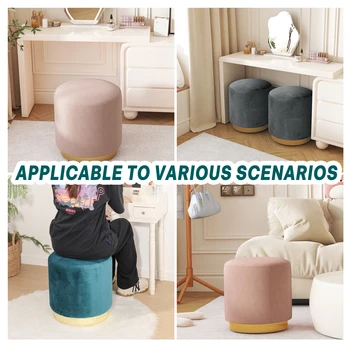 HStex 2025 French Round Seated Adjustable pink Pouf Ottoman Velvet Metal Base Pouf Velvet Seat