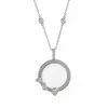 Water drop white zircon round box necklace-silver empty box