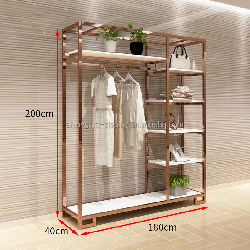 Custom Clothing Store Retail Shoe Racks Garment Clothes Display Stands Luxury Rose Gold Clothing
