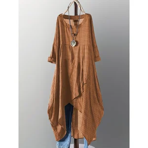 Fashion Plus Size Women's Plaid Casual Dress with Asymmetric Hem Breathable Comfortable A-Line Daily Dress