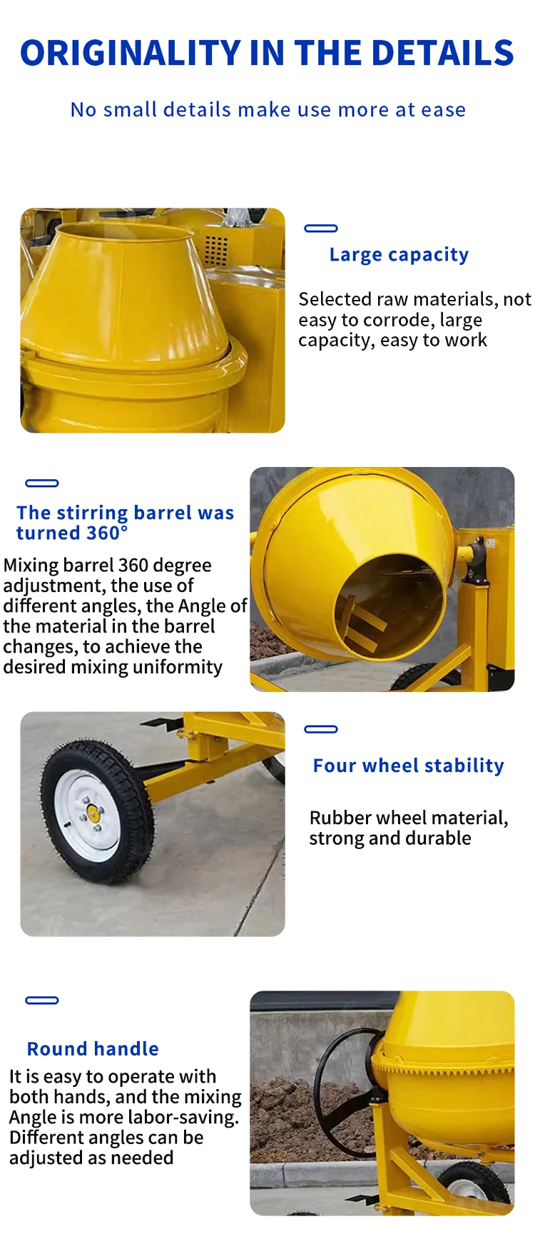 350l 500l Small Concrete Cement Mortar Mixer Machine Cement Mixing