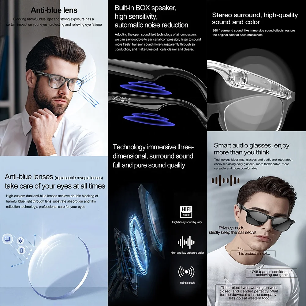 Fashion Smart Ai Eyeglass Spectacles Transparent Blue Light Filter Polarized Reading Eyewear Ai Translation Smart Glasses