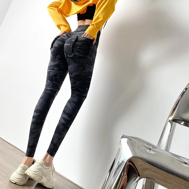 Women Elastic Bodycon Soft Comfy Scrunch Butt Camo Exercise Gym Leggings