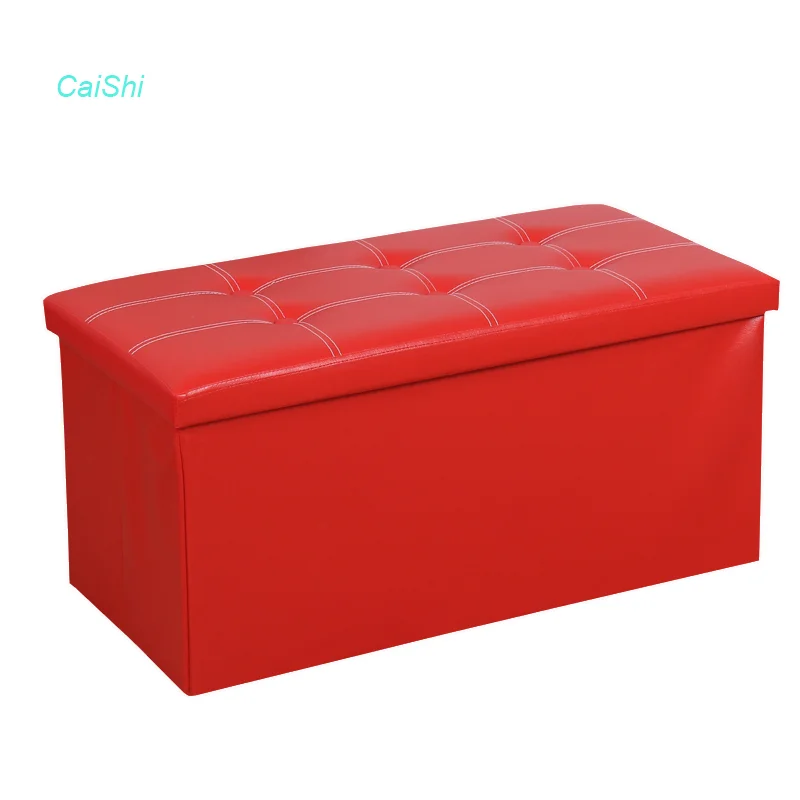 Modern Rectangle Folding Pink Faux Leather Storage Ottoman Solid Wood Frame Padded Seat for School Home Children's Toy Storage