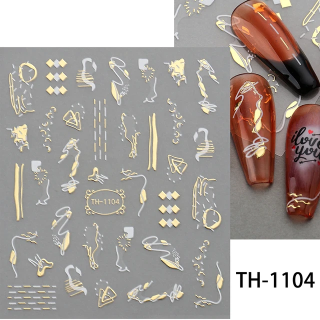 EMagTech 8 Blätter 3D Metallic Nagelaufkleber – Selbstklebende Nail Art Sticker Mit Geometrischen Mustern (Gold, 11,5 X 6 Cm)