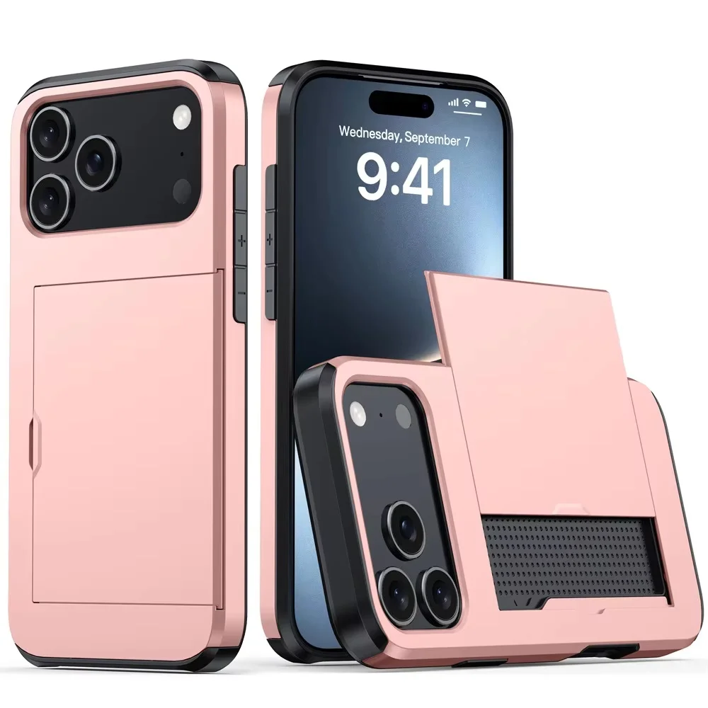 product rubber oil hard phone cases for iphone 17 series  tpupc slide card slot drop resistant shockproof case for iphone 17 max-6