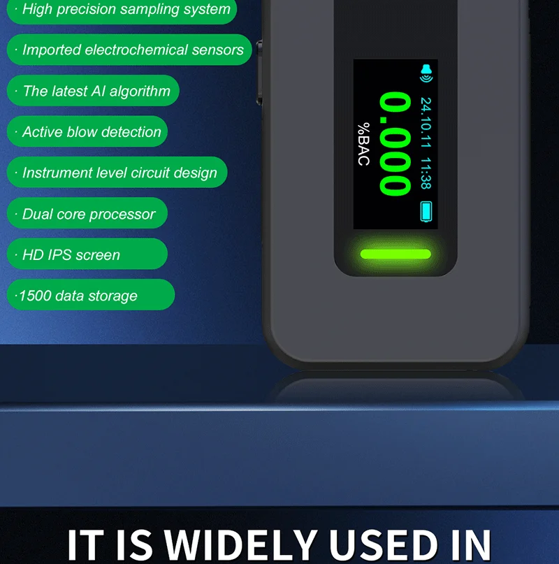 D1000 Professional Digital Breath Alcohol Tester with Electrochemical Sensor OLED Display High Accuracy