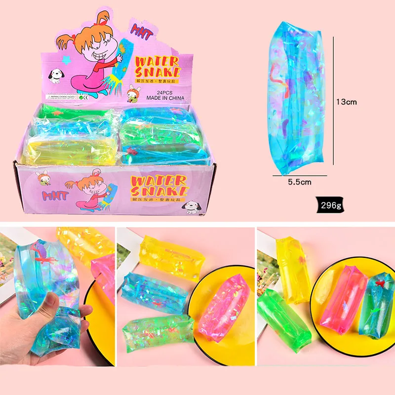 Neon Water Snake Stress Toys - Set Of 4 Slippery Fidget Tubes That Squirt Out