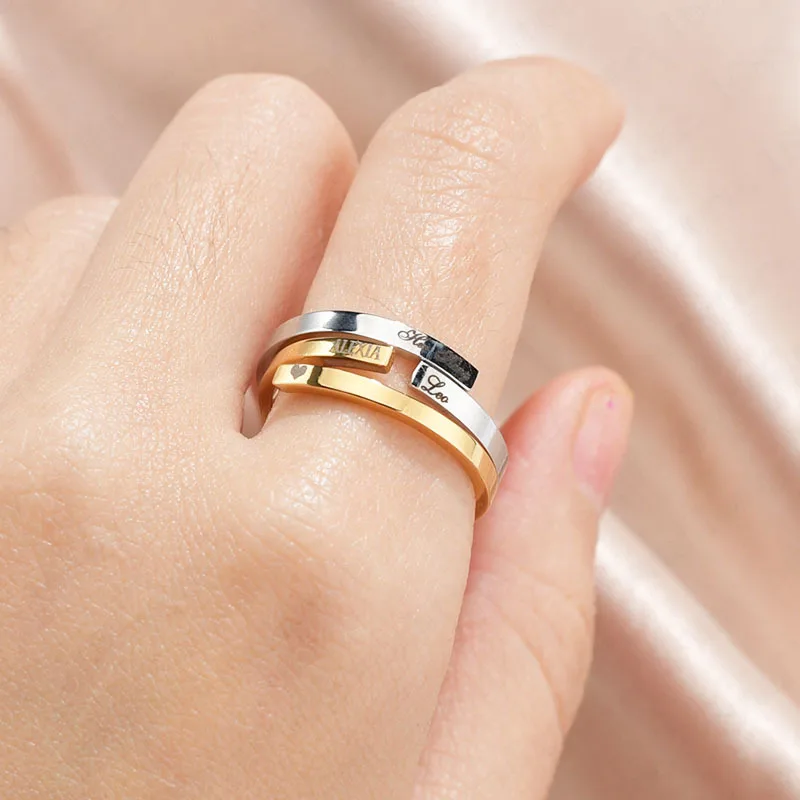 Diy Blank Signet Tarnish Free Adjustable Stainless Steel Name Customs Logo Engraved Inspire Rings