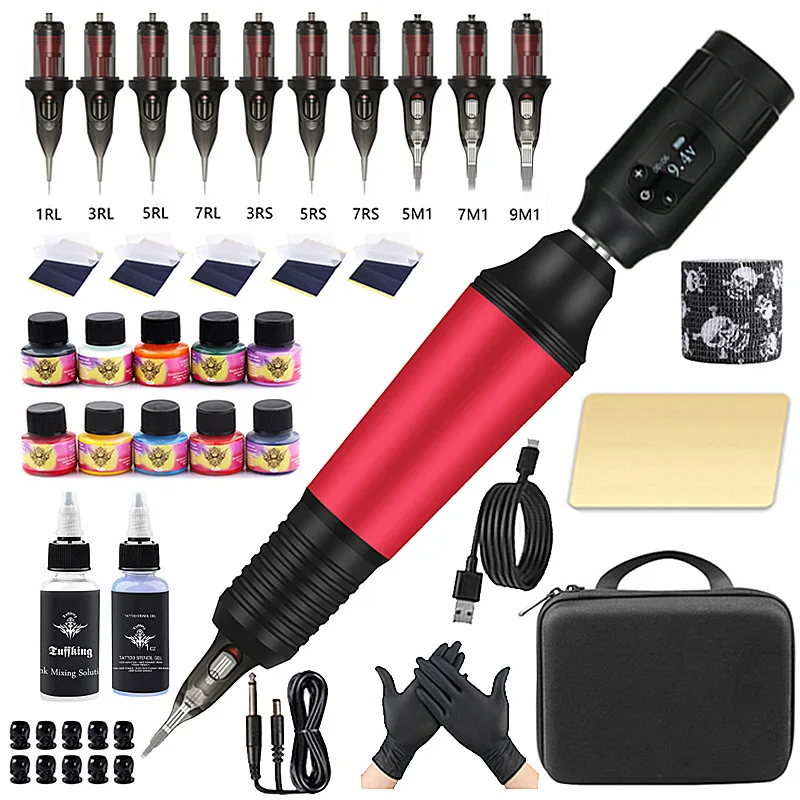 Tuffking Tattoo Machine Set LED Wireless Power Complete Set of Tools Cross-border Tattoo Pen Tattoo Motor Machine