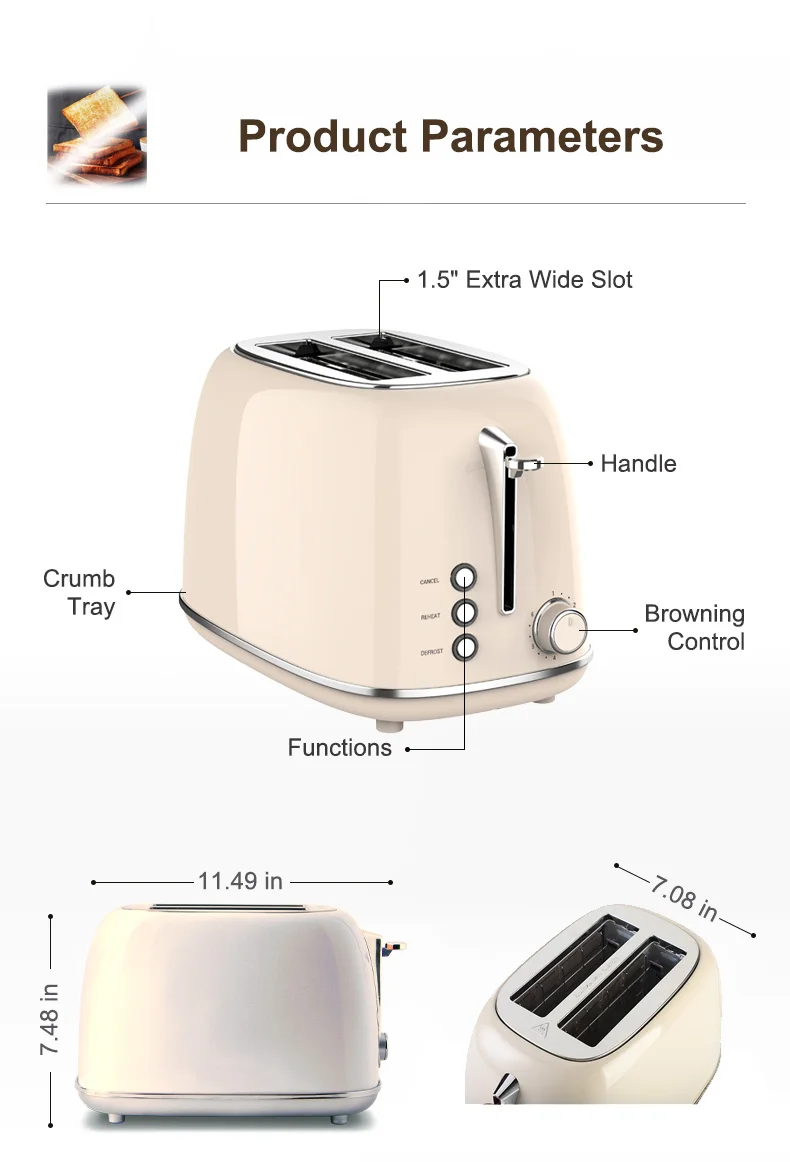 Stainless Steel Toaster Home Appliance Automatic Pop Up Bread Toaster 2