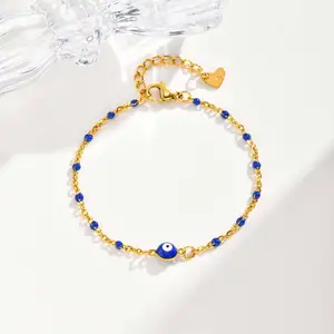 Personalized Design Women Jewelry Bracelet Blue Devil's Eye Decor 18k Gold Plated Stainless Steel Bracelets