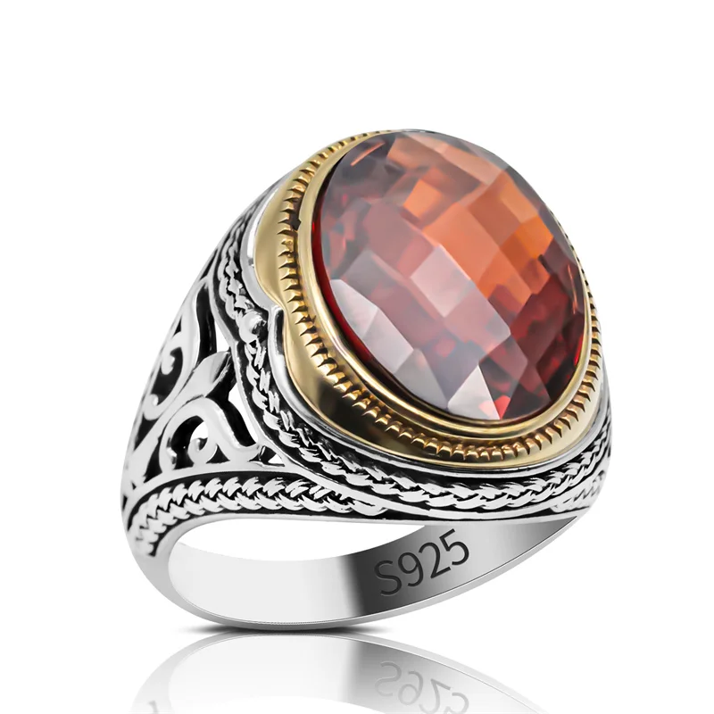 Bague Homme En Argent Sterling .925 Avec Diaspor Turc 5.88 Ct - Taille 10.25 - Changement De Couleur Brun/rouge