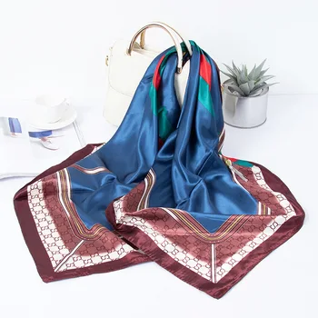custom women digital printing satin pure silk scarf 90*90 cm Custom big hair square polyester scarves ladies
