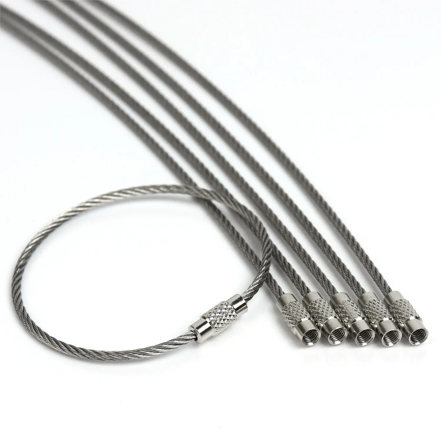 2mm Stainless Steel Wire Keychain 6.3 Aircraft Cable Key Ring Luggage Loops
