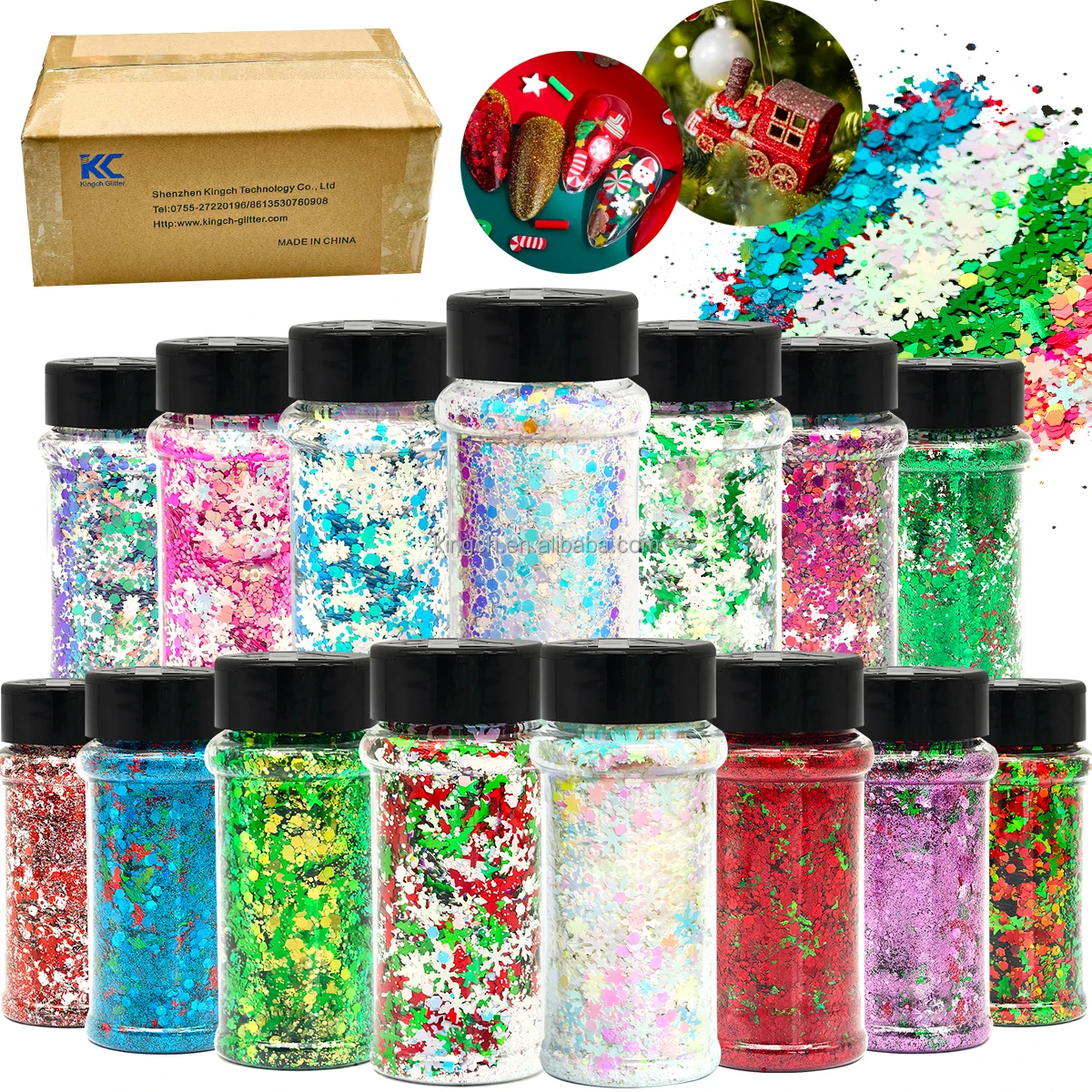 product us warehouses 24 bottles christmas nail glitter sequins for design winter nail sticker decals manicure diy christmas decorations-2