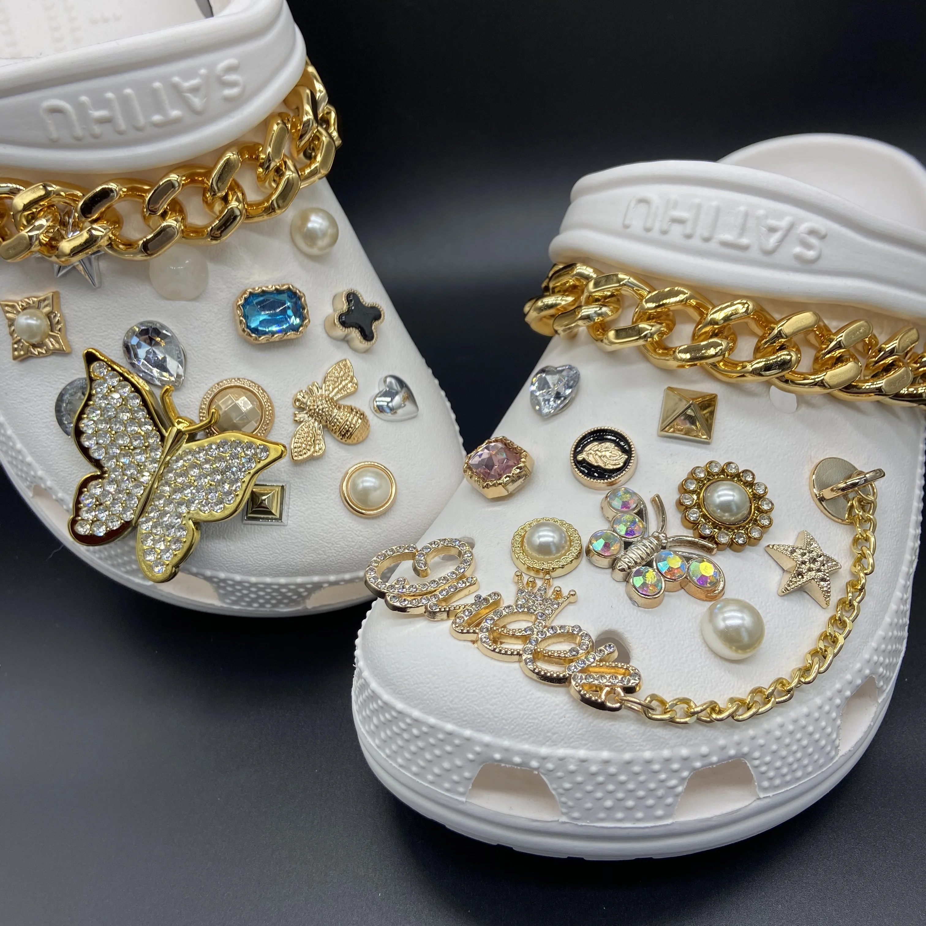TiiM Shoe Charms for Crocs Faux Crystal Pearl Rhinestones Designer