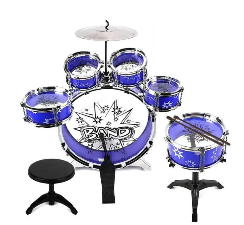 5 Drums Cymbal 2 Drumsticks 6 Pieces Kids Jazz Drum Set Stool Kit Red 