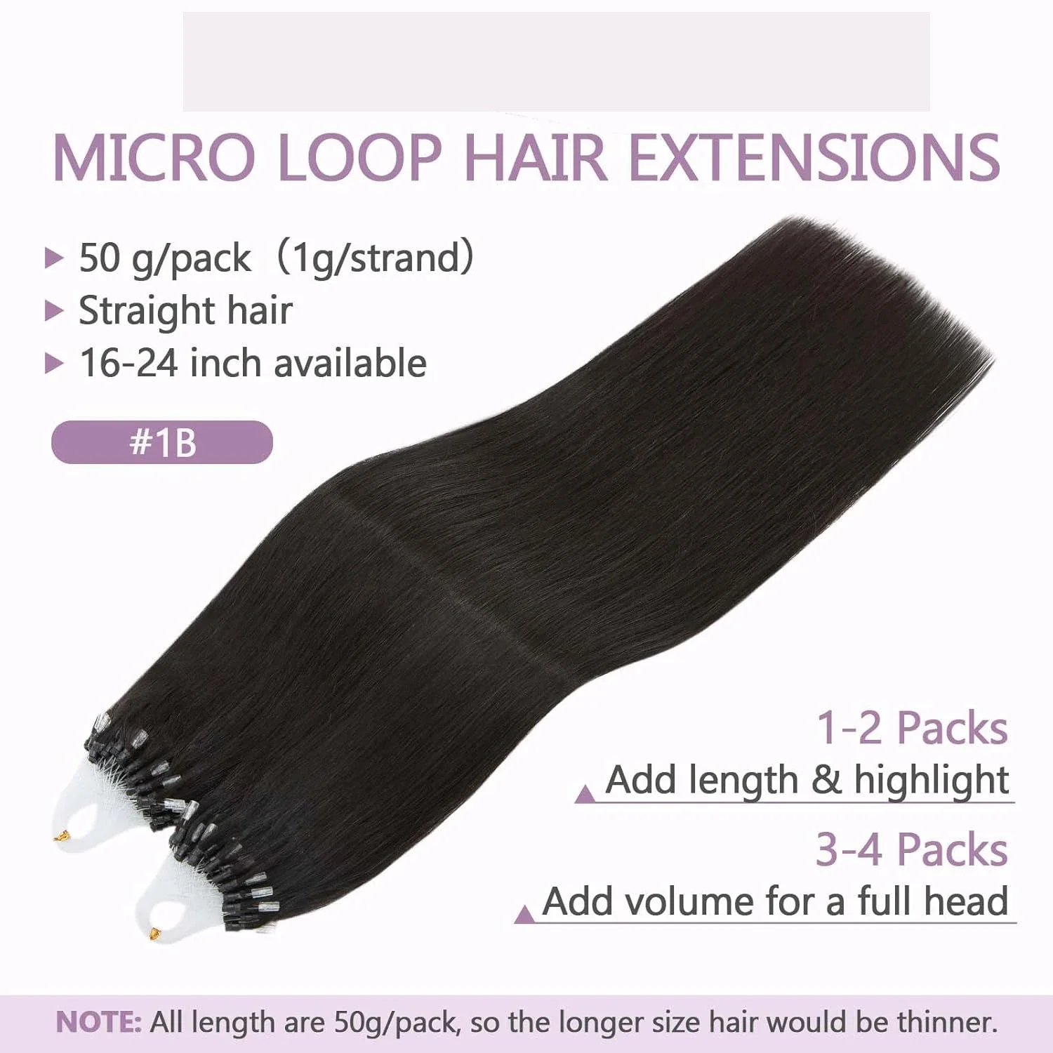 Extension per capelli Fish Line Micro Loop 1g/ciocca 50g Micro Beads Remy Extension per capelli lisci Colore naturale #1B Per donne 16-26 pollici_voghion.com