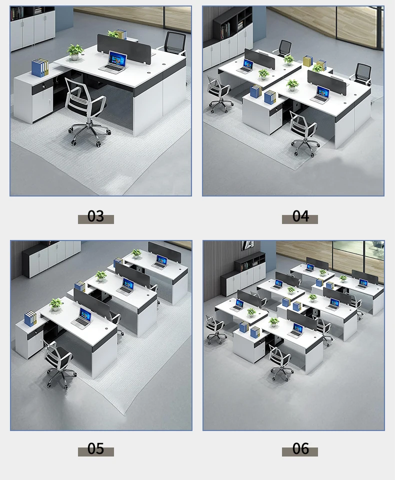 Mesa L Shape White Luxury Office Table Set 4 Person Seater Executive