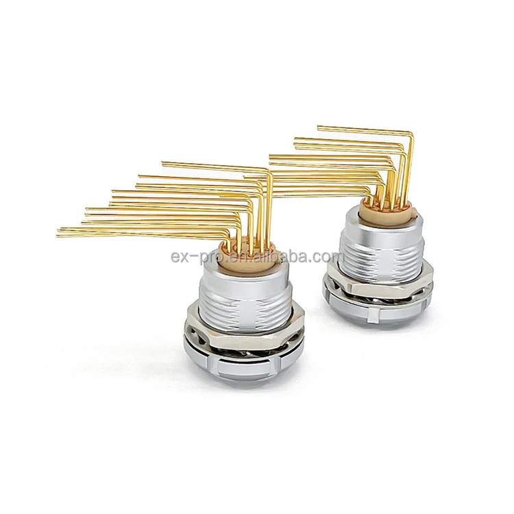 2B Medical Equipment Connector Fixed Socket With Two Nuts Elbow 90 Angle Contact for PCB Circular Precision Connector