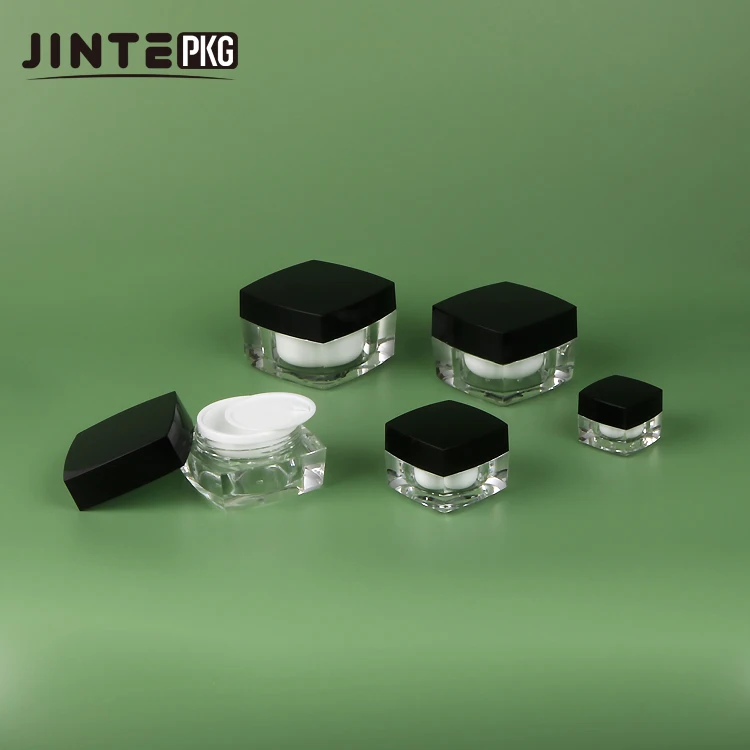 China Supplier Cosmetic Acrylic Clear Jars For Cream Packaging Square Container Skin Care Nail Gel Container 5ml 15ml 30ml 50ml