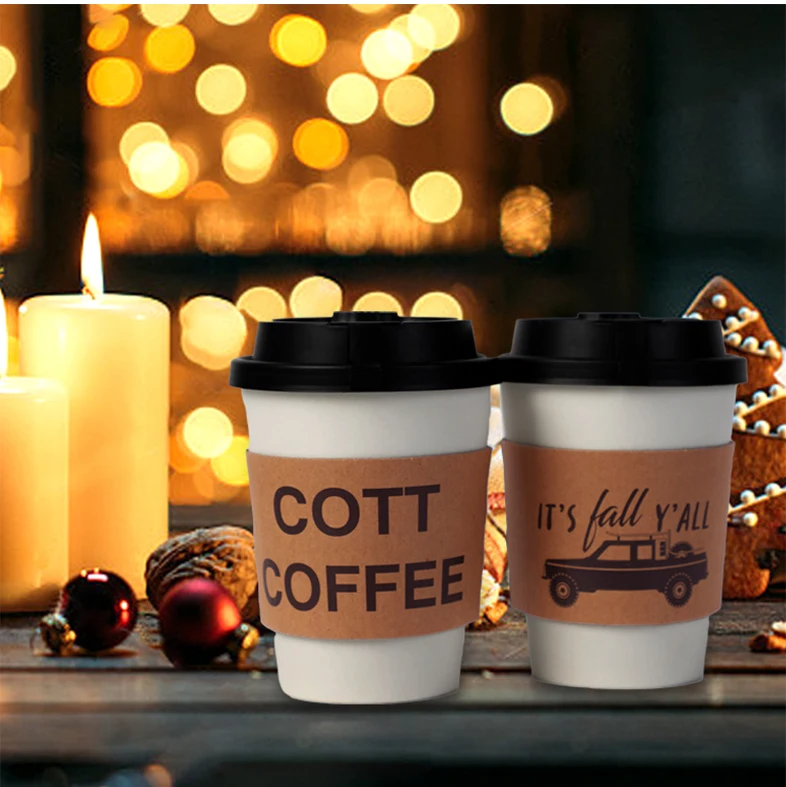 12 oz Disposable Custom Printed Logo Kraft Paper Coffee Cup Sleeve With Logo Biodegradable