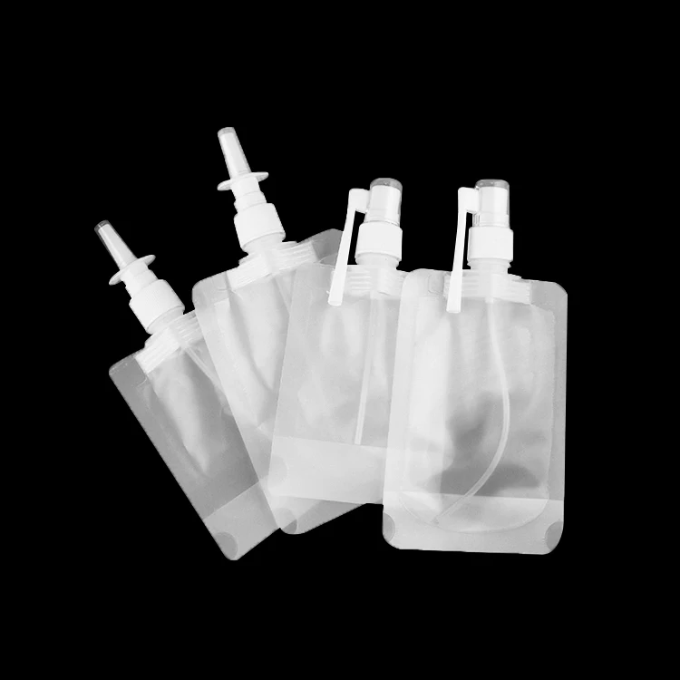 Portable Custom logo Printed 50ml 100ml 200ml Refill Body Lotion Spout Nozzle Spray Pump Pouch