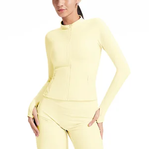 Women's Slim-Fit Long-Sleeved Lightweight Yoga Sports Suit Solid Fitness Training Jacket Zipper for Running Front Logo Print