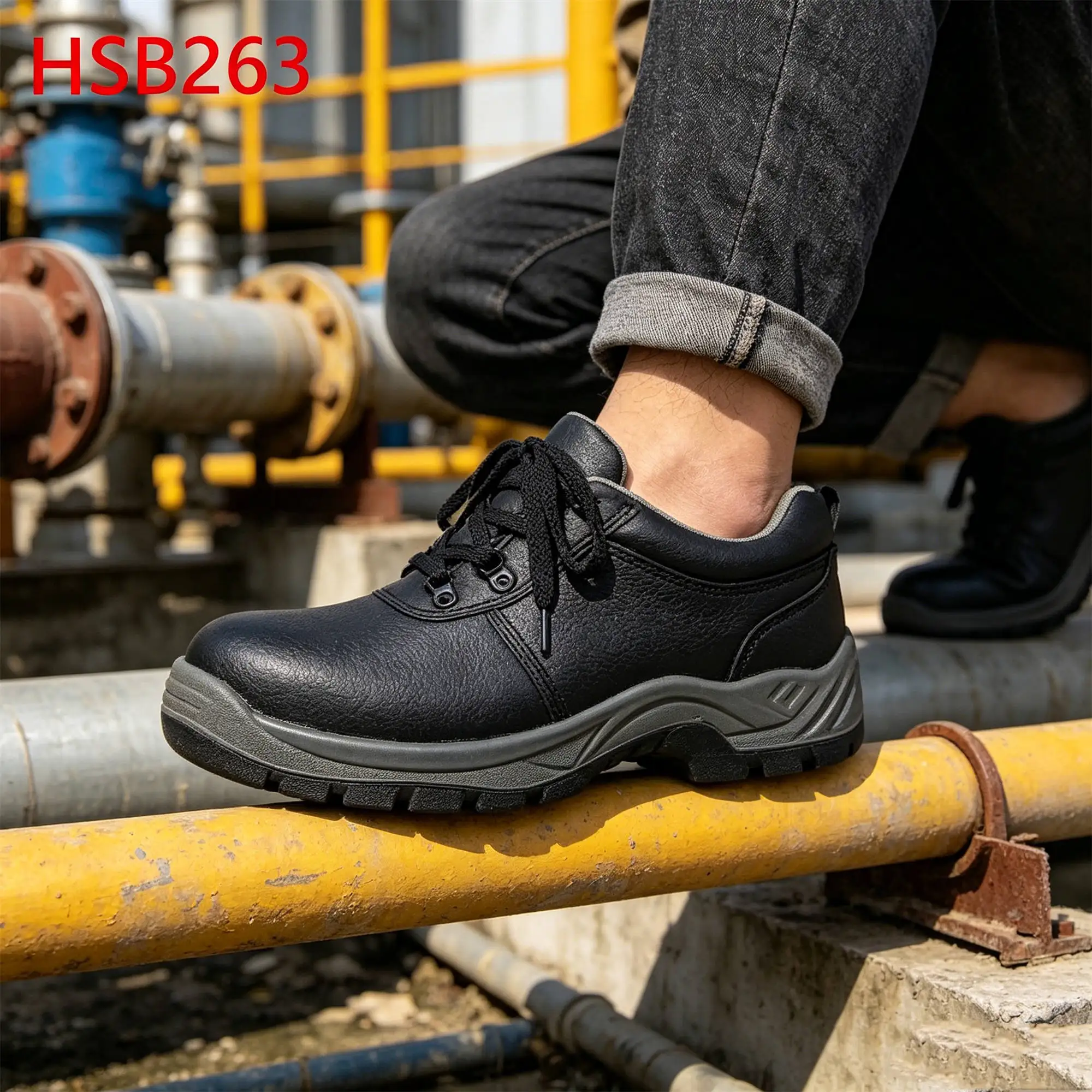 ZYF,Kenya Market Popular Scratch-proof Embossed Leather Safety Shoes Dual Density PU Injection Outsole Work Boots HSB263