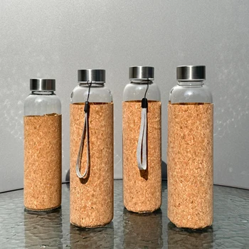 500ML High Grade Eco Friendly Water Drinking Bottle Wholesale Glass Water Bottle with Wood Cork Sleeve