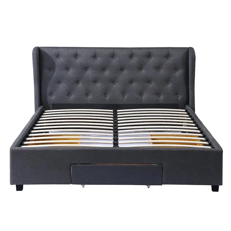 Odm Sample Tufted Fabric Double Bed Adjustable Twin Frame Queen Single ...