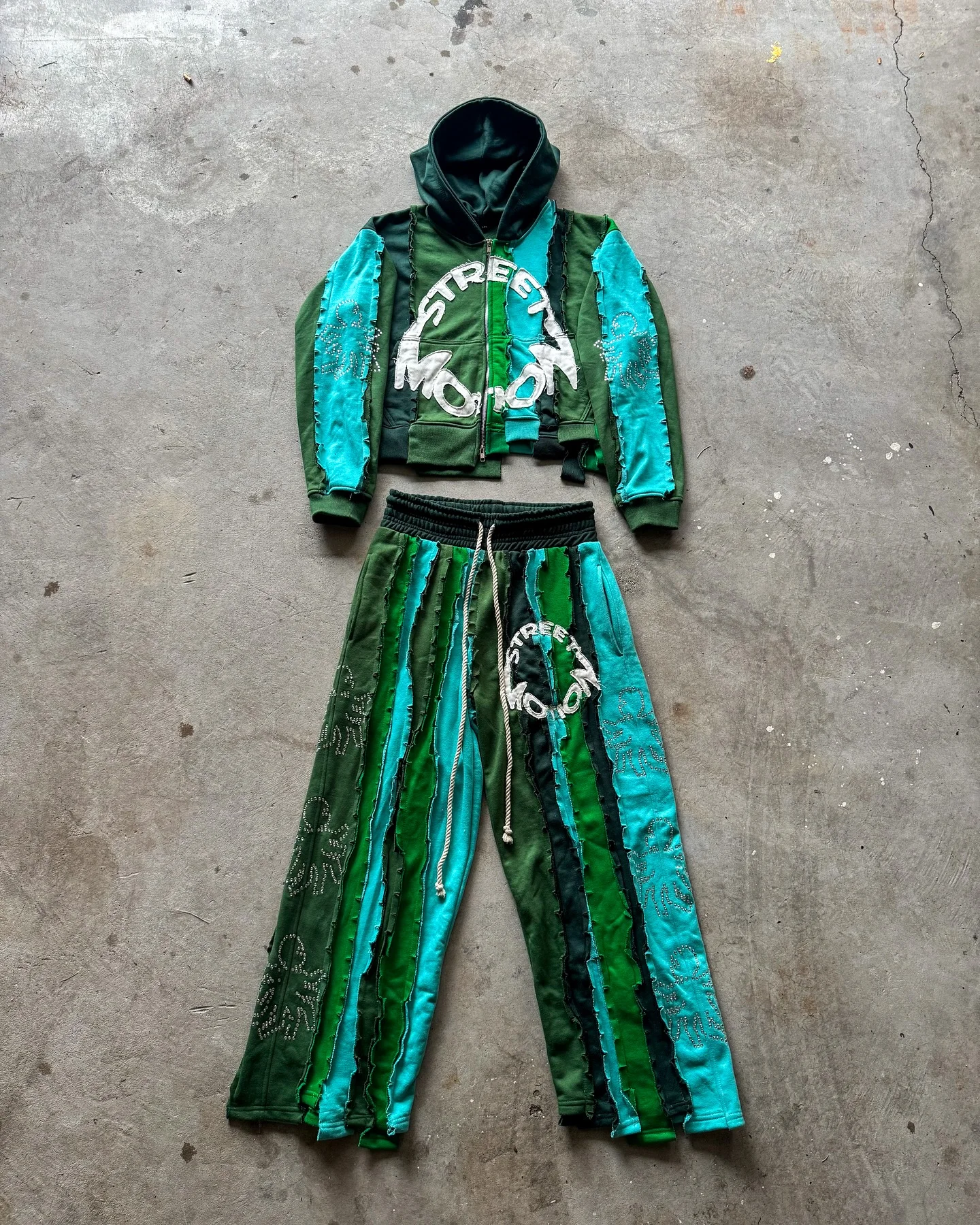 Manufacturer Custom French Terry Boxy Fit Patchwork Distressed Acid Wash Zip up Patchwork Oversize Tracksuits Men Streetwear gallery 7