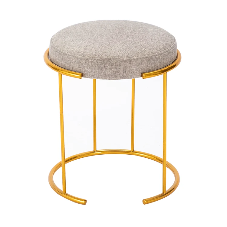 Customized Fabric Cube Metal Foot Stool Ottoman in Living Room with Metal Legs