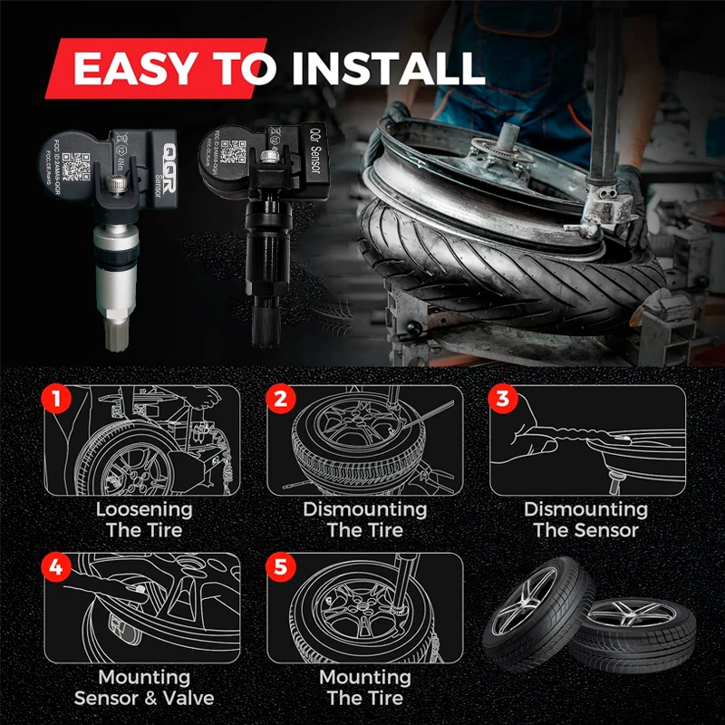 QQr Universal Programmable TPMS Sensor OE Tyre Pressure Sensor Valve Replacement 433Mhz 315Mhz Car Tpms Universal Sensor