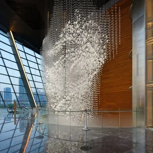 ECOJAS Custom Made Designer Chandeliers Large Staircase Decoration Hotel Lighting Artistic Murano Glass Feather LED Hanging Chan