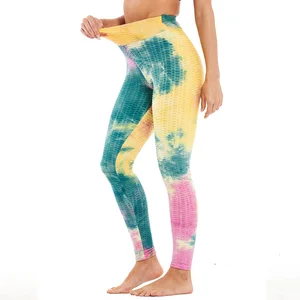 Fashion Yoga Pants Wholesale Breathable High Waist Tie Dye Bubble Sports Pants Tight Spandex Leggings Pics for Ladies