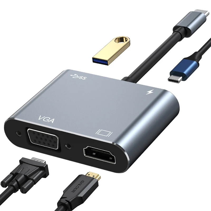 Celsius Kinematik cafeteria Wholesale Type C 4 in 1 USB C Hub 4K HDTV VGA Adapter with USB 3.0 PD  Charging for Dell, Asus, HP Laptop, Mac From m.alibaba.com