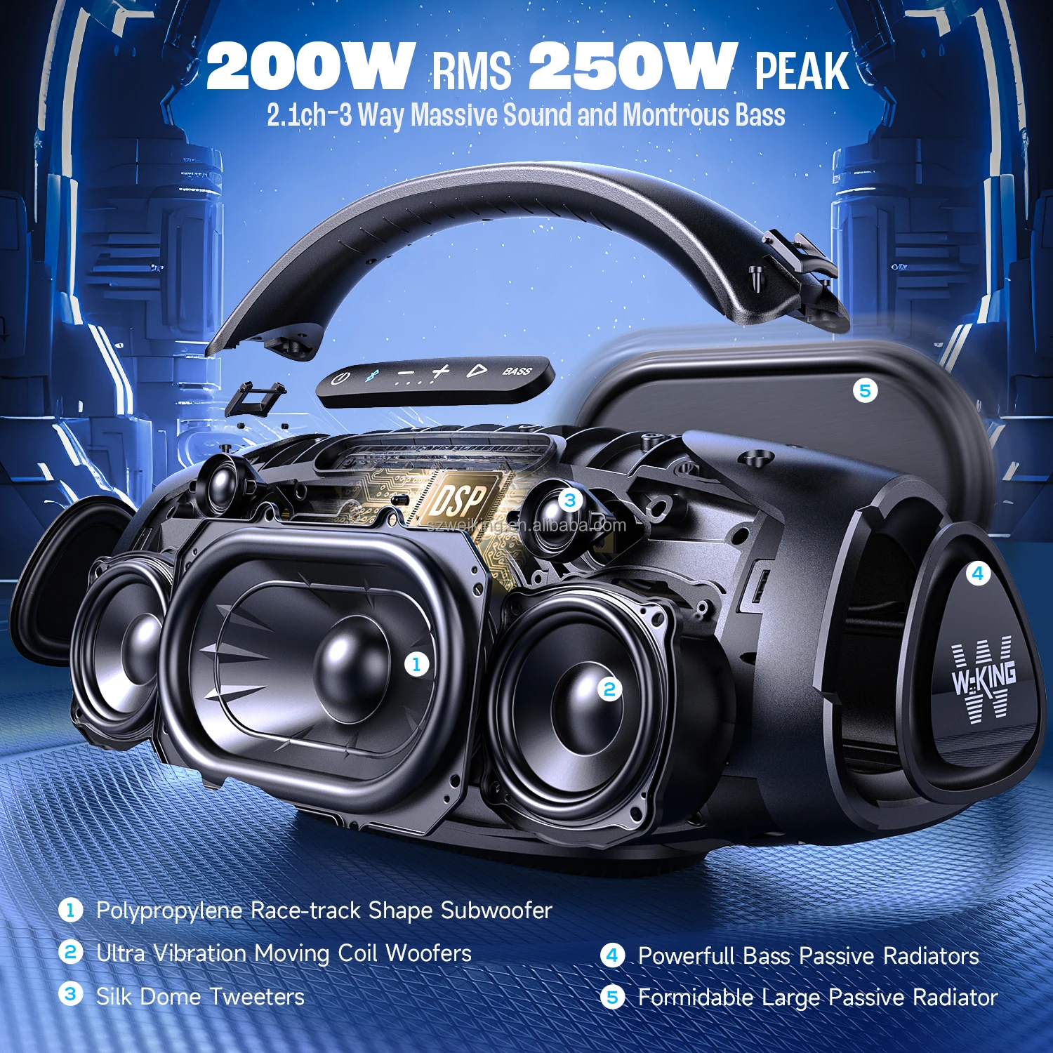 W-KING X20 Bluetoothスピーカー 大迫力200W 防水、防塵 オリジナルW-KING X20パワフル200WIP67防水ポータブルワイヤレス