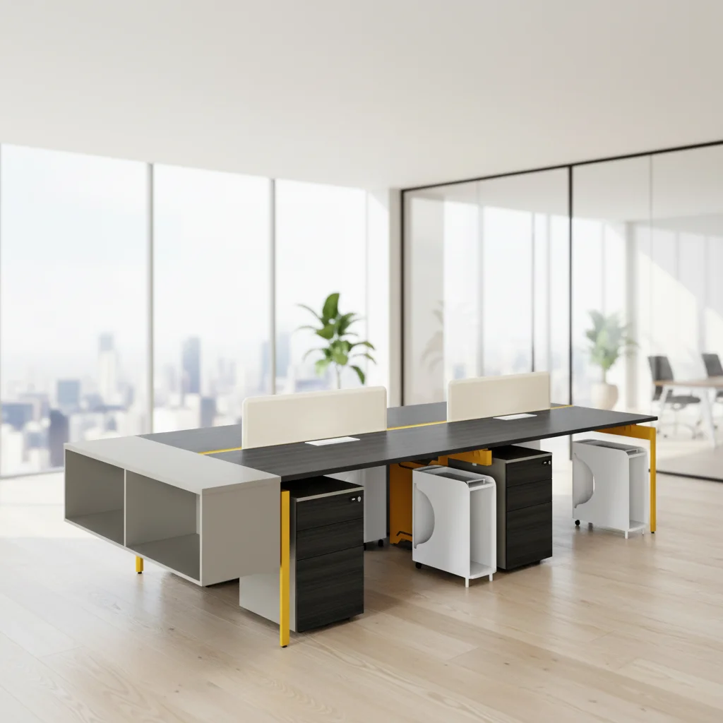 Modern Spacious Executive Work Desk Steel Leg Design Integrated Shelves Cable System Professional Office Setup Office Furniture 4