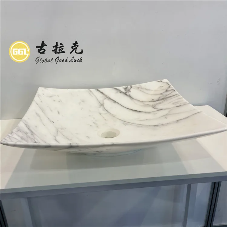 Natural white marble pedestal basin washing sinks for bathroom