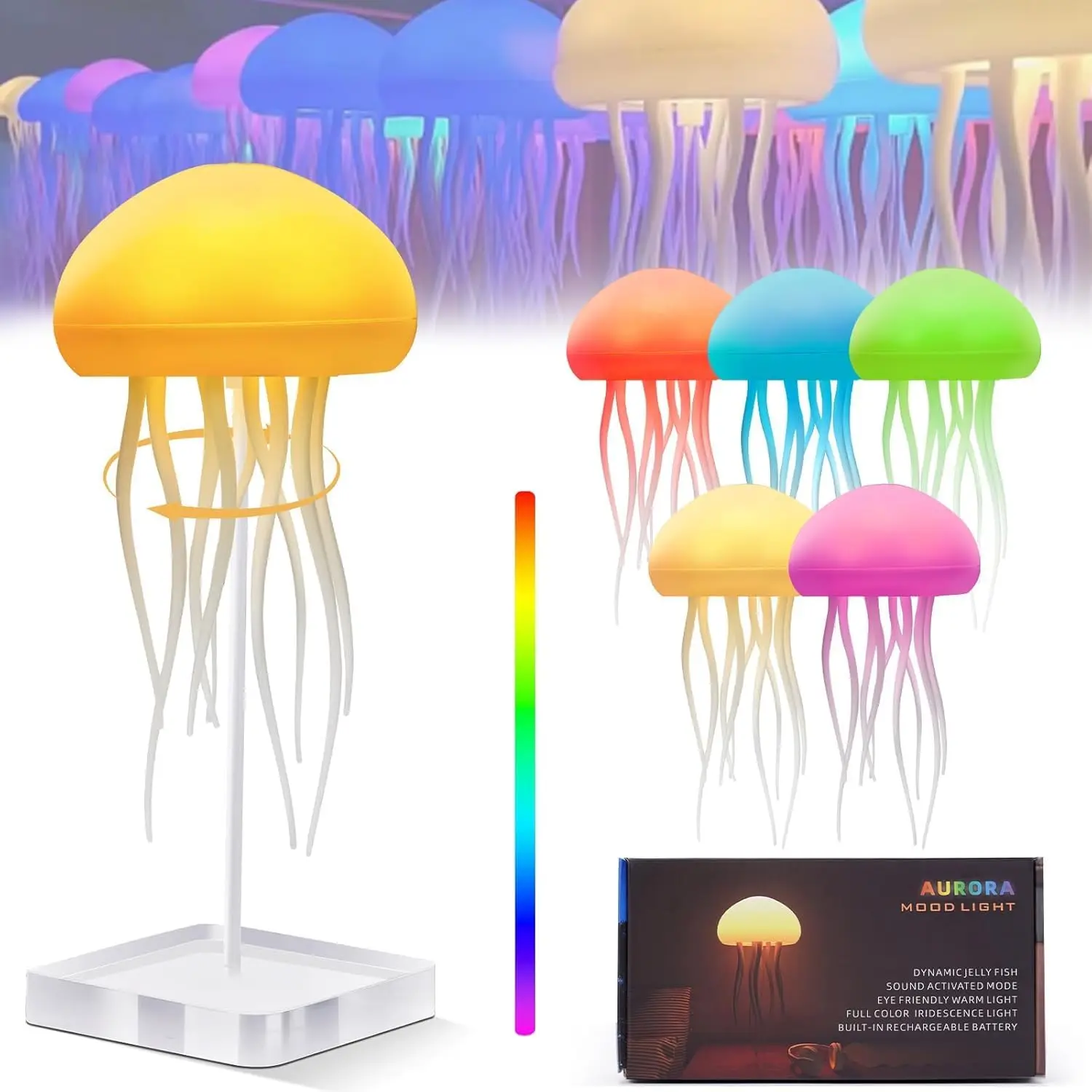 Smart Dancing Jellyfish Lamp Rechargeable RGB Gradient Jellyfish Bedside Lamp Ambient Light Voice Control Jellyfish Night Light