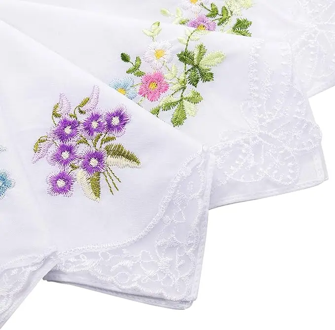 Wholesale Ladies Soft 60s Cotton Embroidery Hankies 28X28cm Vintage Floral  Embroidered Lace Handkerchiefs for Women