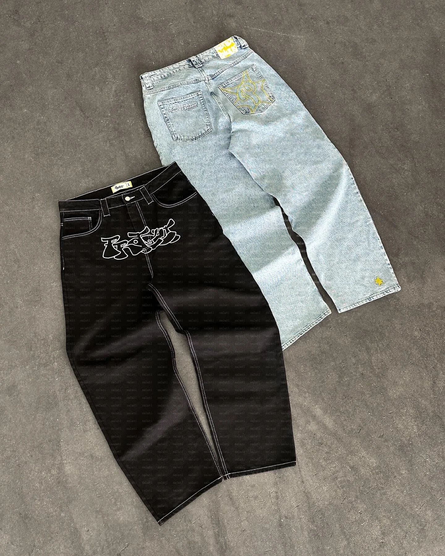 Salati Baggy Jeans Manufacturer Wash Printed Oversized High Waist Bootcut Wide Leg Distressed Vintage Denim Pant Flared Men Jean gallery 8