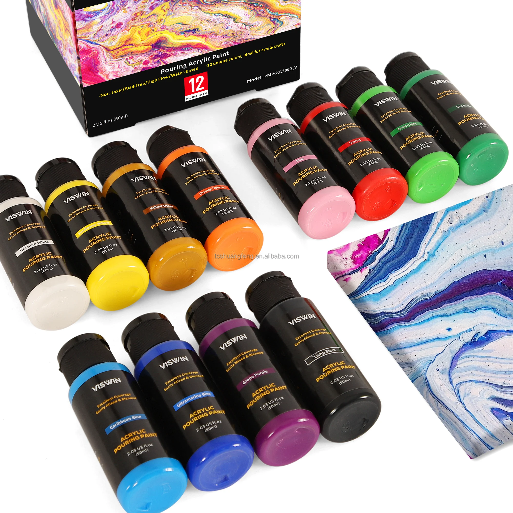 Paint Acrylic Pouring Paint Set Of 12 * 2.03oz Bottles High Flow Acrylic 12  Colors Assorted Colors No Mixing Needed 12colors - Buy Paint Acrylic  Pouring Paint Set Of 12 * 2.03oz